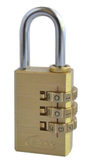Padlock As30mm 3W Combi Brass Visi Pack Combination